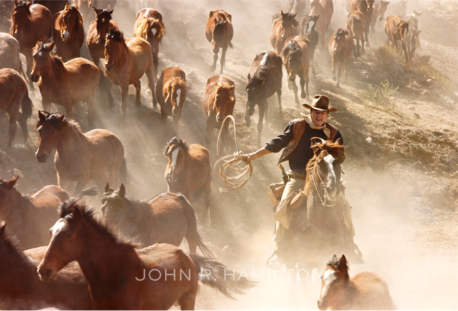 John Wayne rounding up horses for a scene in Sons of Katie Elder (1965). Image by John R. Hamilton, courtesy of John Wayne Enterprises