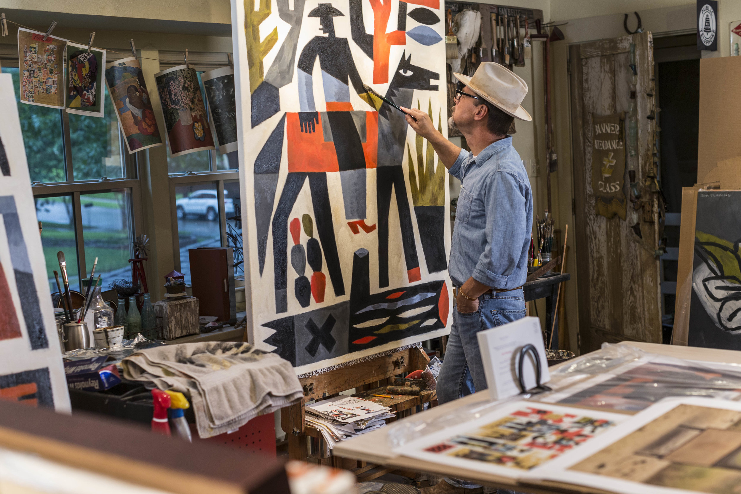 Graphic artist turned painter Jon Flaming in his Texas studio. Photo courtesy of Stewart Cohen