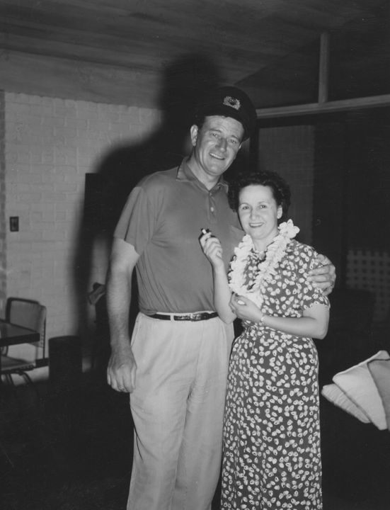 John Wayne and Mary St. John in Hawaii for Wayne’s Wedding to Pilar Palette in 1954. Photo courtesy of John Wayne Enterprises