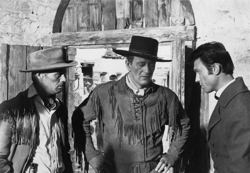 A scene from The Alamo (1960) featuring Richard Widmark, John Wayne, and Laurence Harvey. Photo courtesy of Batjac Productions.