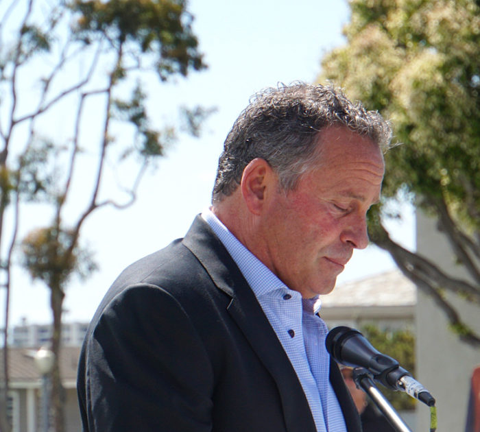 Ethan Wayne speaking about his father and his relationship to the city of Newport Beach, CA. Photo courtesy of John Wayne Enterprises