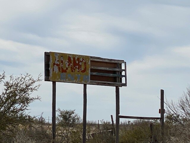 A decaying Alamo sign. The Alamo Village was the site of several attractions until it closed in 2010. Photo courtesy of Dan Patrick.