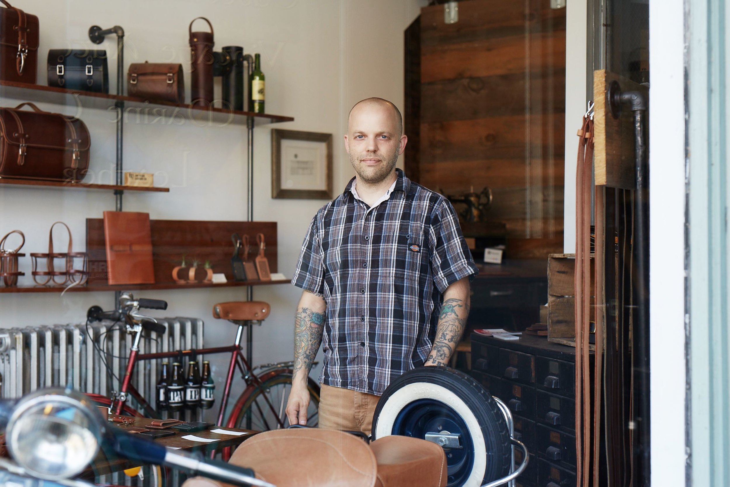 Born a craftsman, Jay Teske’s talents led him from tattoo artist to American Choppers to the creation of Jay Teske Leather Co. Photo by Brandon Schulman.