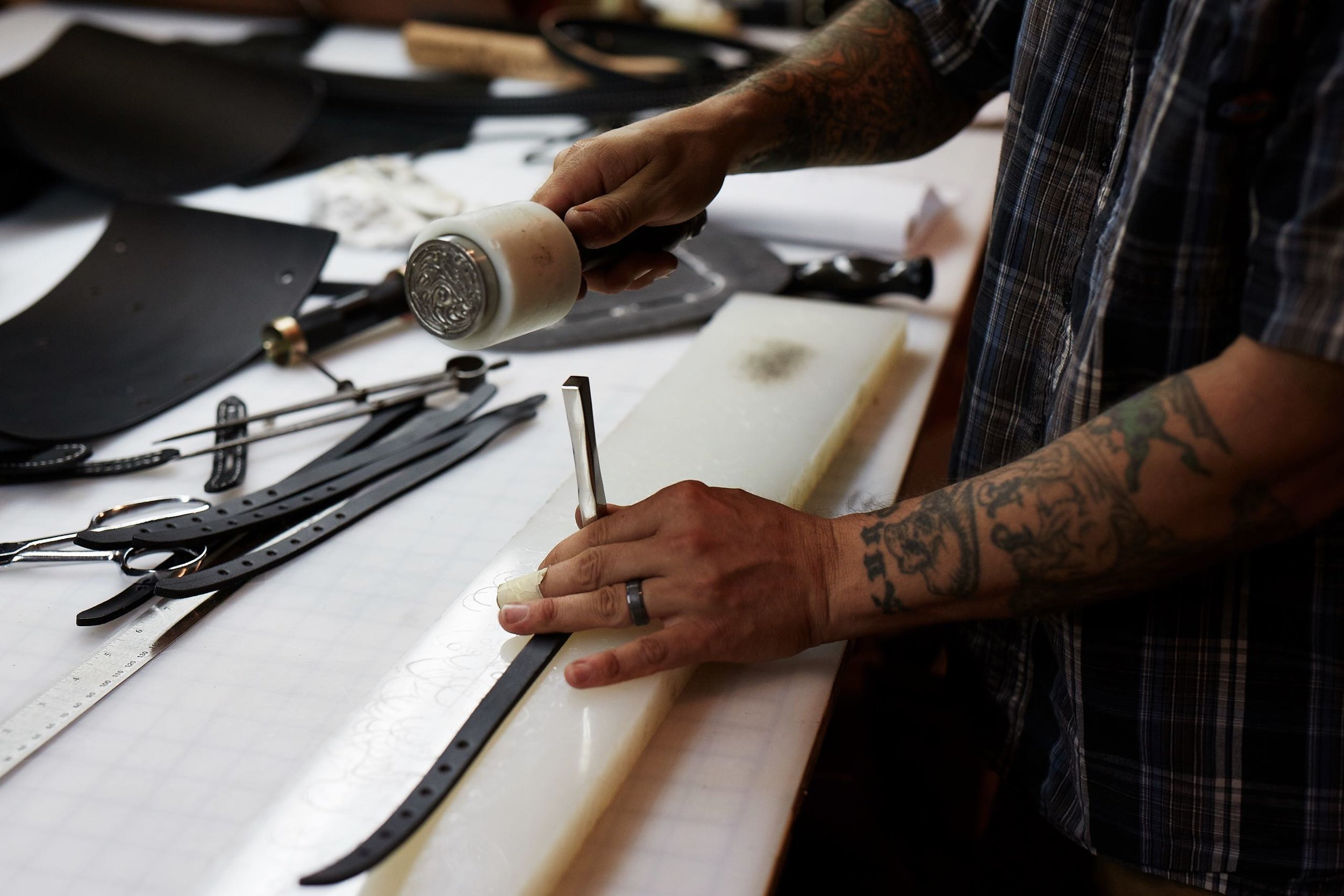 Jay Teske Leather Co. makes all of their products in their Kingston, New York workshop. Photo by Brandon Schulman.